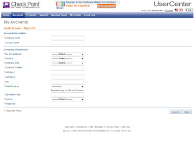 Create Product account within UC account Page 