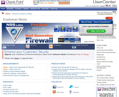 User Center Front Page 